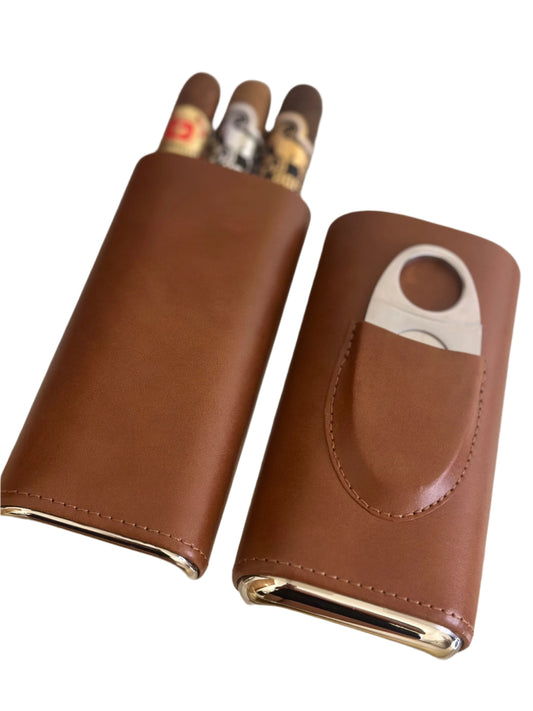 Brown case for 3 cigars