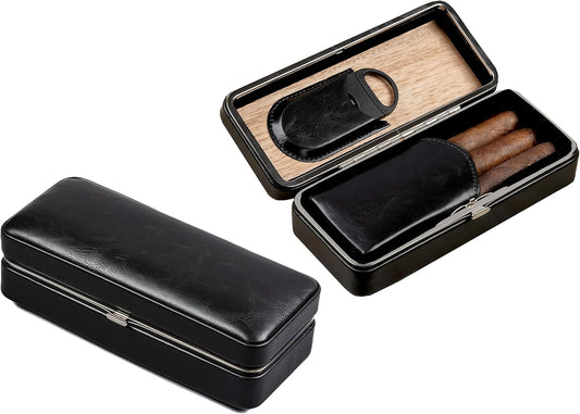 3 Cigar Folding with Snap Lock Cigar Travel Case - Color: Black